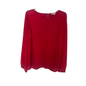 Loft Red Puff Sleeve Top Women's Large Long Sleeve Romantic Capsule Flowy Blouse